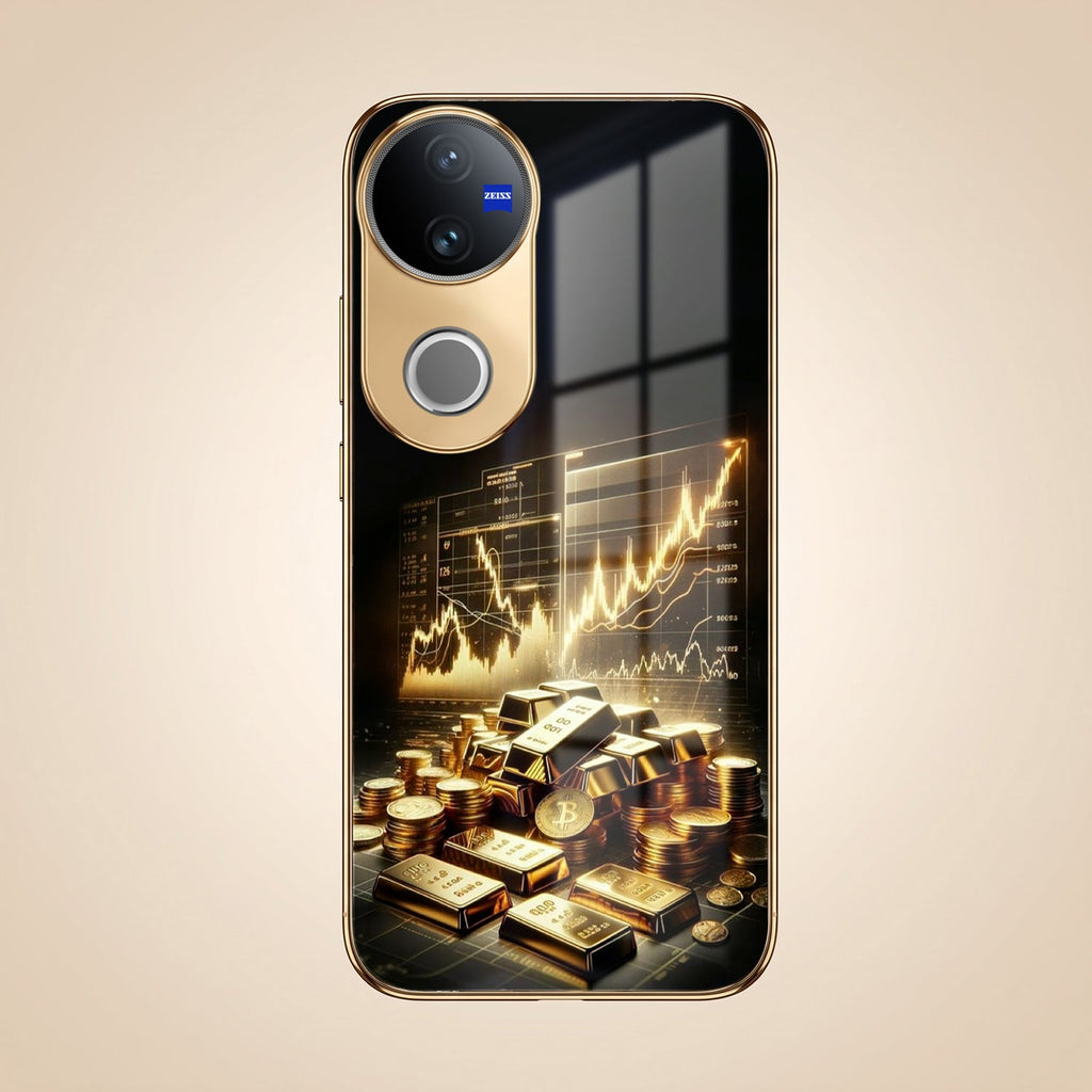 Vivo V50 5G Luxury Wealth Trader Gold Electroplated Glass Case
