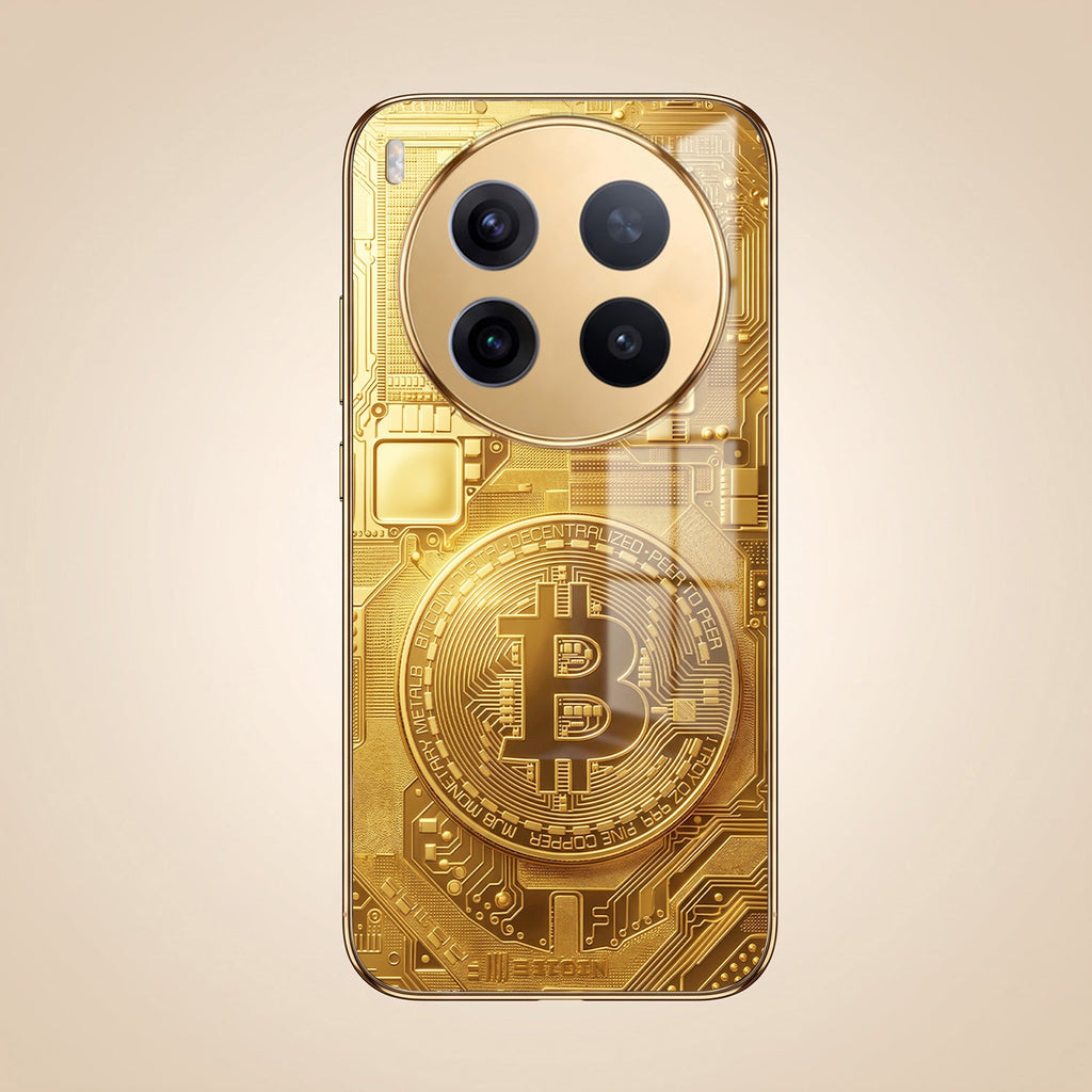 Vivo X300 Pro 5G Bitcoin Gold Electroplated Glass Phone Back Case