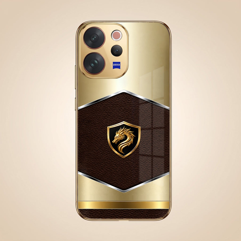 Vivo V70 5G Dragon Crest Gold Electroplated Glass Phone Back Case