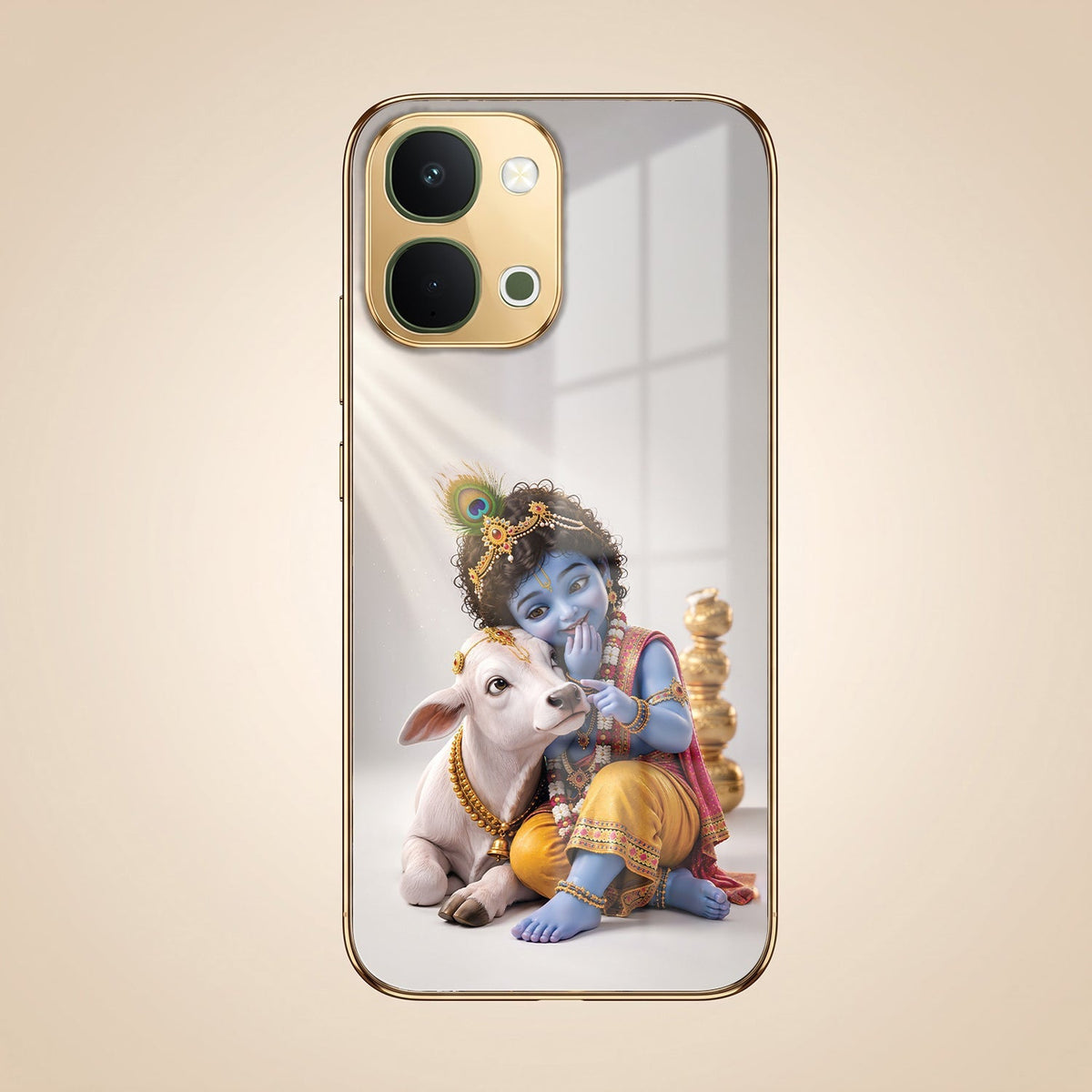 Vivo Y51 Pro 5G Bal Krishna Blessings Gold Electroplated Glass Phone Back Case
