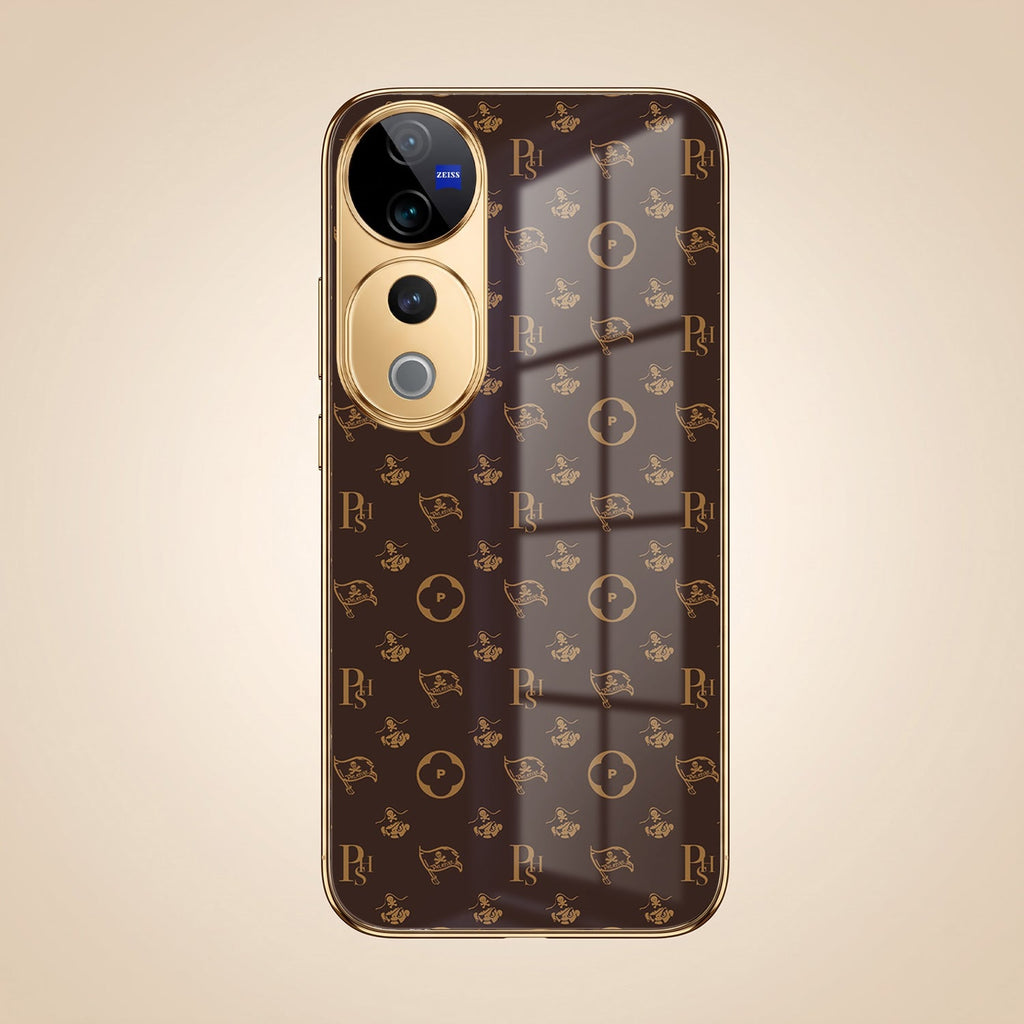 Vivo V40 Pro 5G Luxury Monogram Brown Electroplated Gold Glass Case