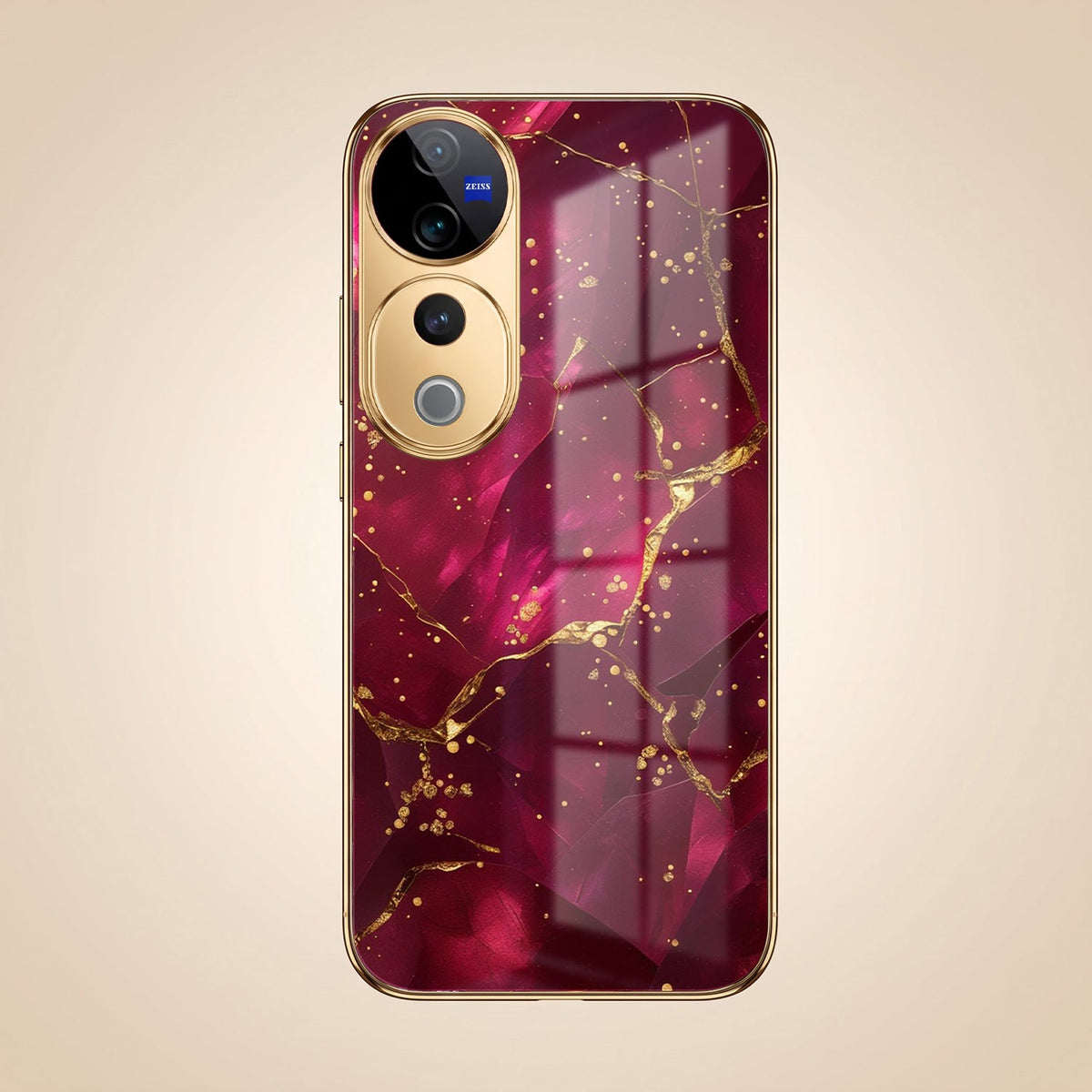 Vivo V40 Pro 5G Luxury Crimson Gold Marble Electroplated Glass Case