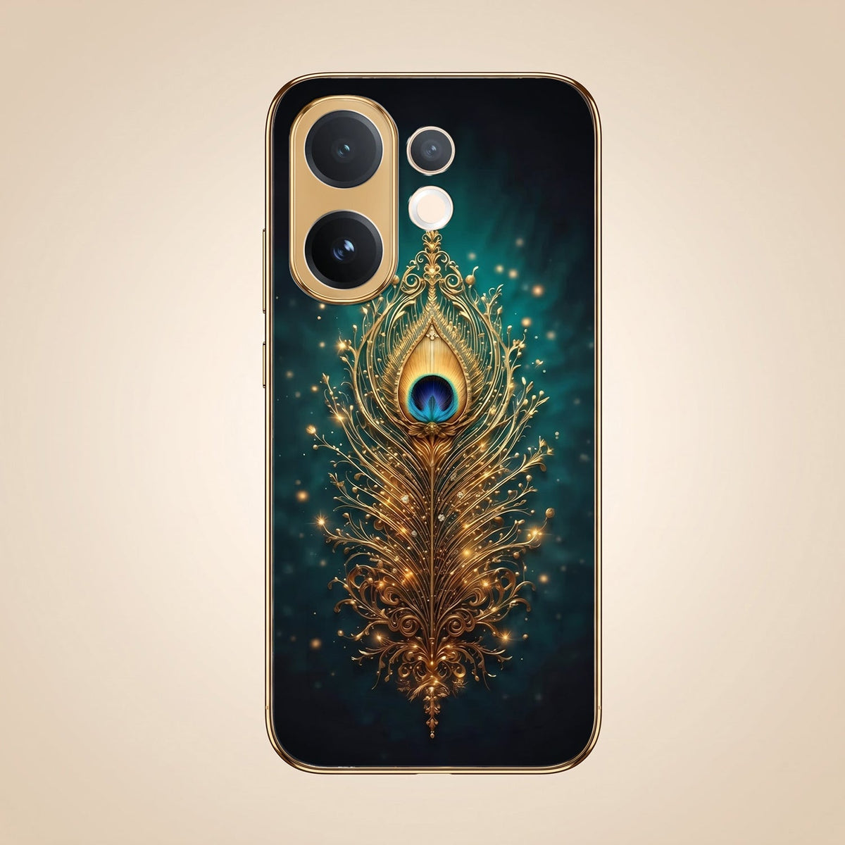 Vivo T4 Pro 5G Golden Peacock Feather Gold Electroplated Glass Phone Back Case