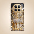 Redmi Note 15 Pro+ 5G Luxury Horse Texture Gold Electroplated Glass Phone Back Case