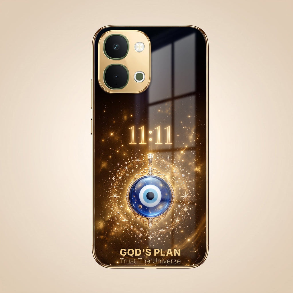 Vivo T5x 5G God’s Plan Evil Eye Gold Electroplated Glass Phone Back Case