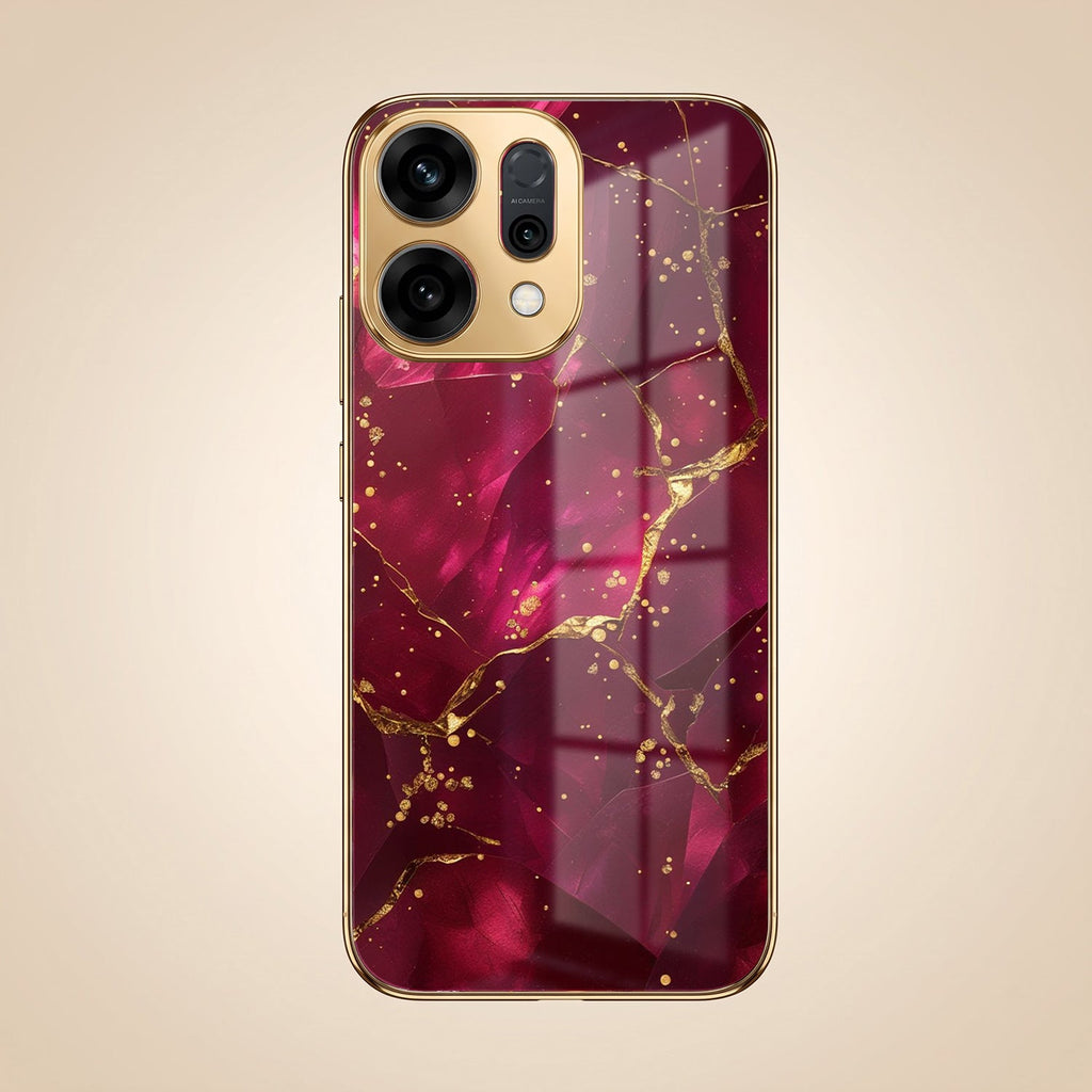 Oppo Reno 14 5G Luxury Crimson Gold Marble Electroplated Glass Case