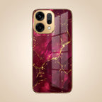 Oppo Reno 14 5G Luxury Crimson Gold Marble Electroplated Glass Case