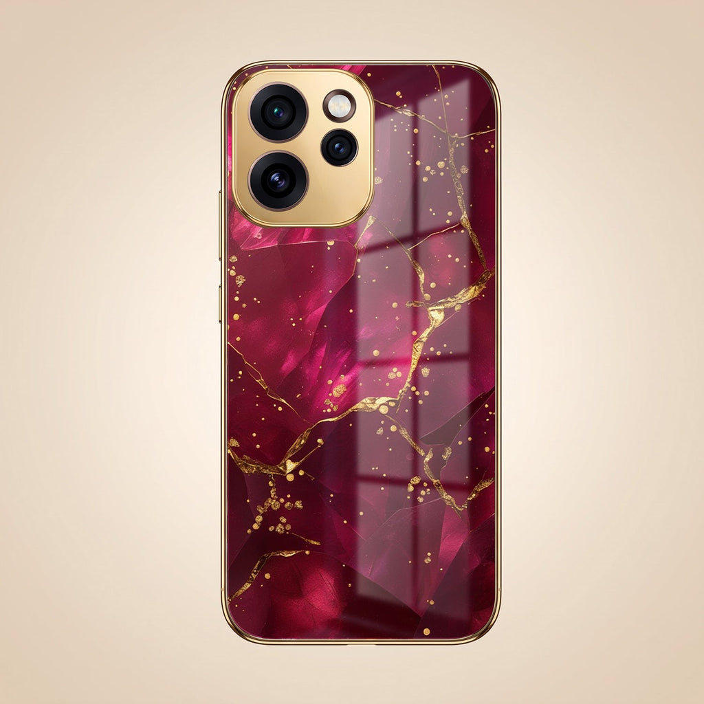 Oppo Reno 15 Mini 5G Luxury Crimson Gold Marble Electroplated Glass Case