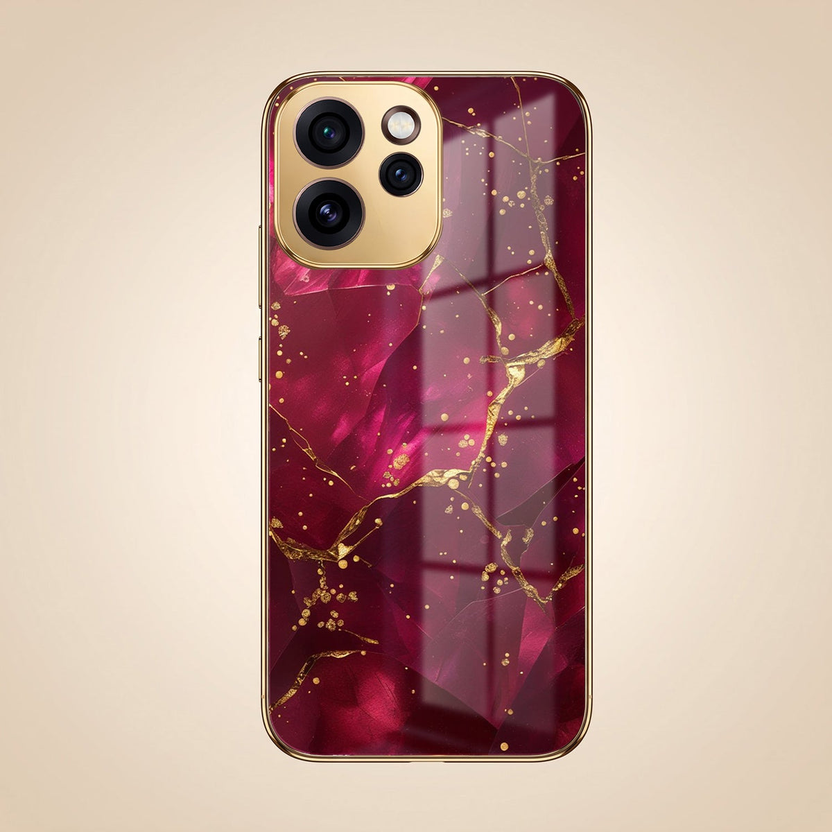 Oppo Reno 15 Mini 5G Luxury Crimson Gold Marble Electroplated Glass Case