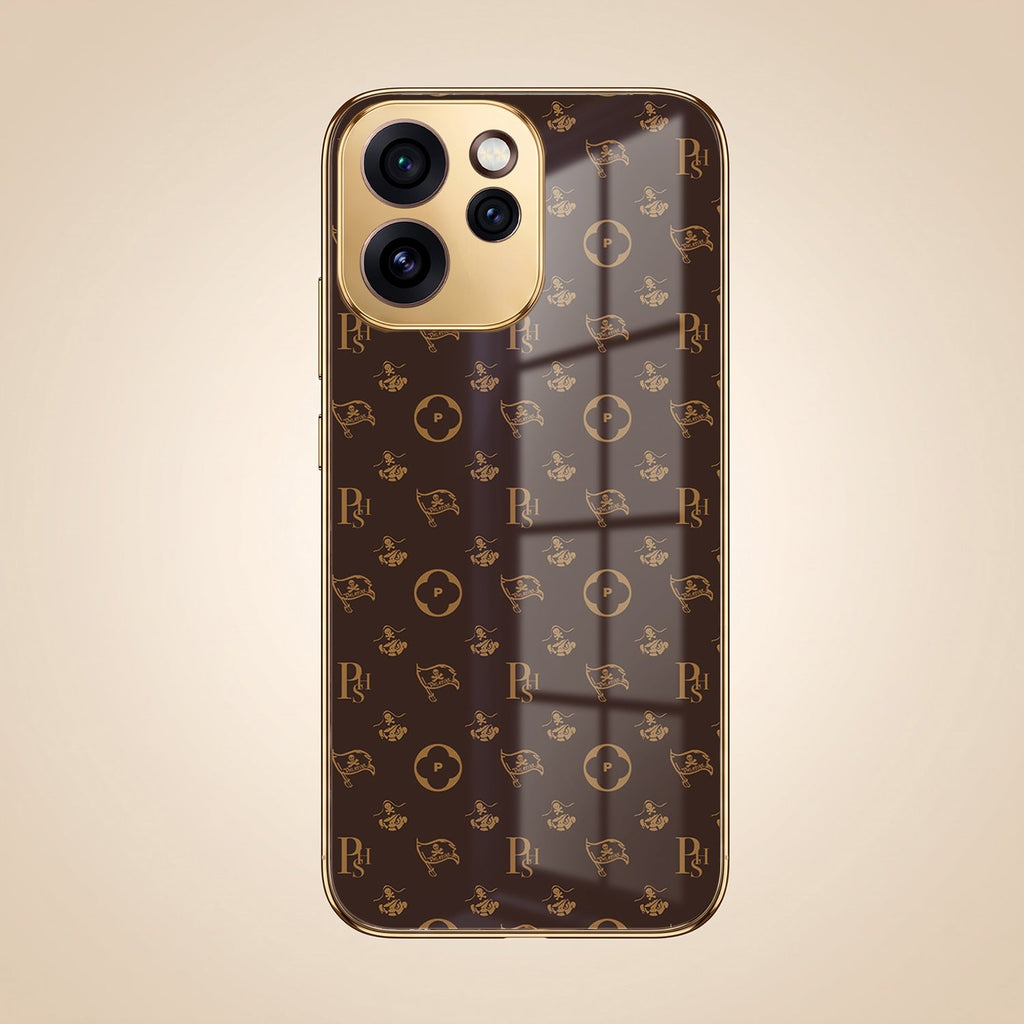 Oppo Reno 15 Mini 5G Luxury Monogram Brown Electroplated Gold Glass Case