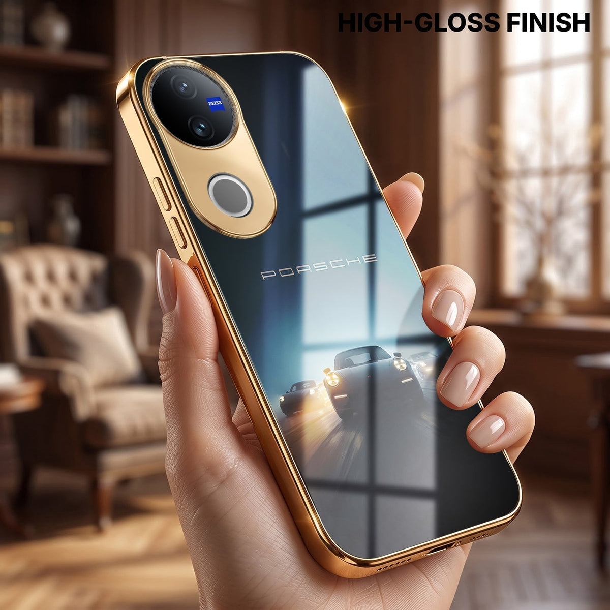 Vivo T4R 5G Porsche Luxury Gold Electroplated Glass Phone Back Case