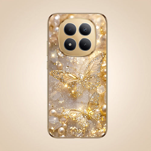 Redmi Note 15 Pro+ 5G Golden Butterfly Gold Electroplated Glass Phone Back Case
