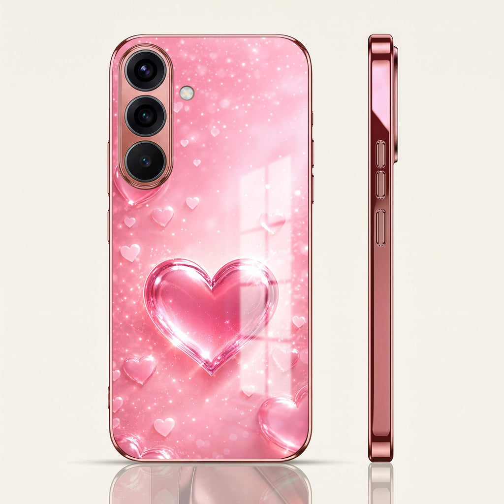 Samsung Galaxy A56 5G Luxury 3D Jelly Heart Pink Electroplated Glass Phone Back Case