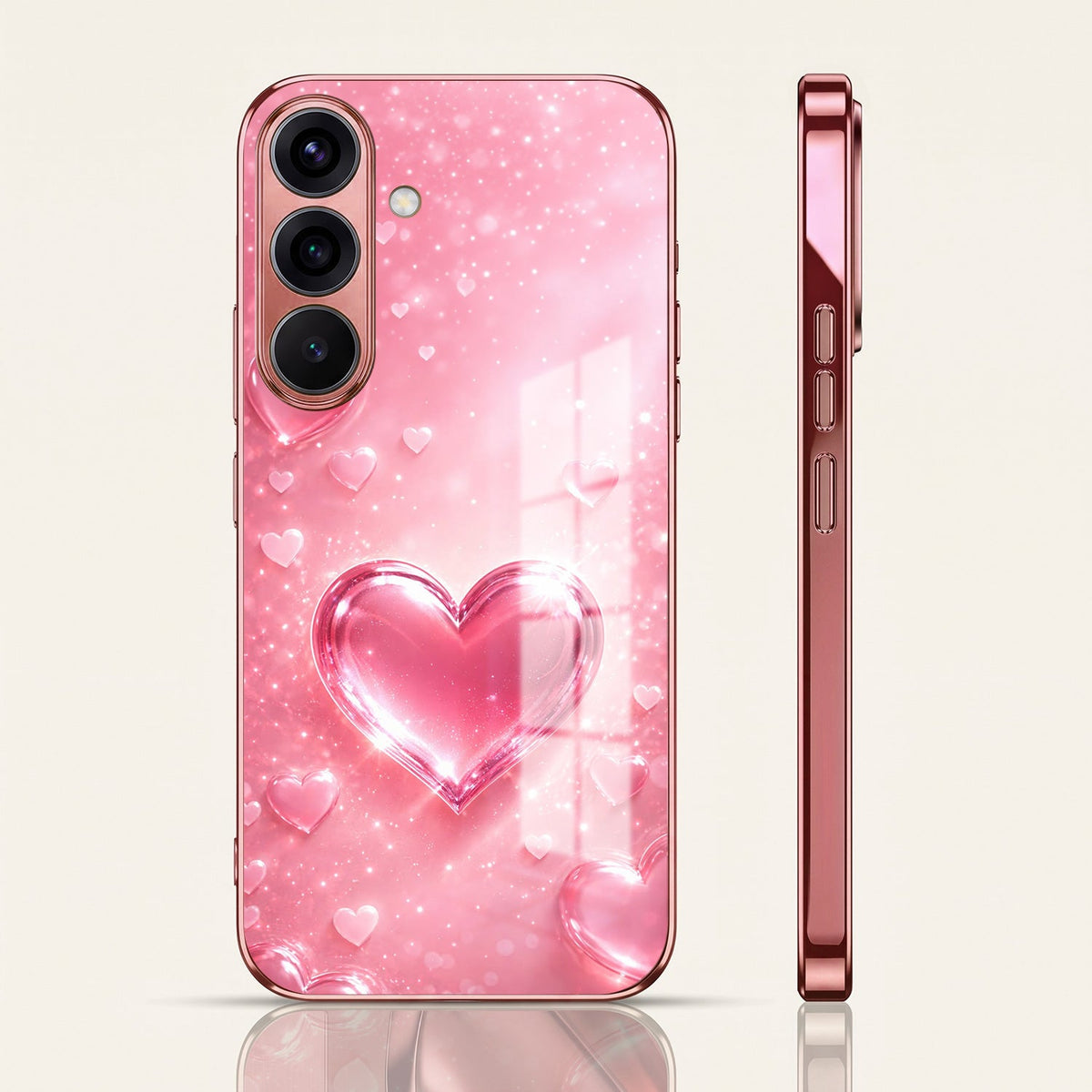 Samsung Galaxy A56 5G Luxury 3D Jelly Heart Pink Electroplated Glass Phone Back Case