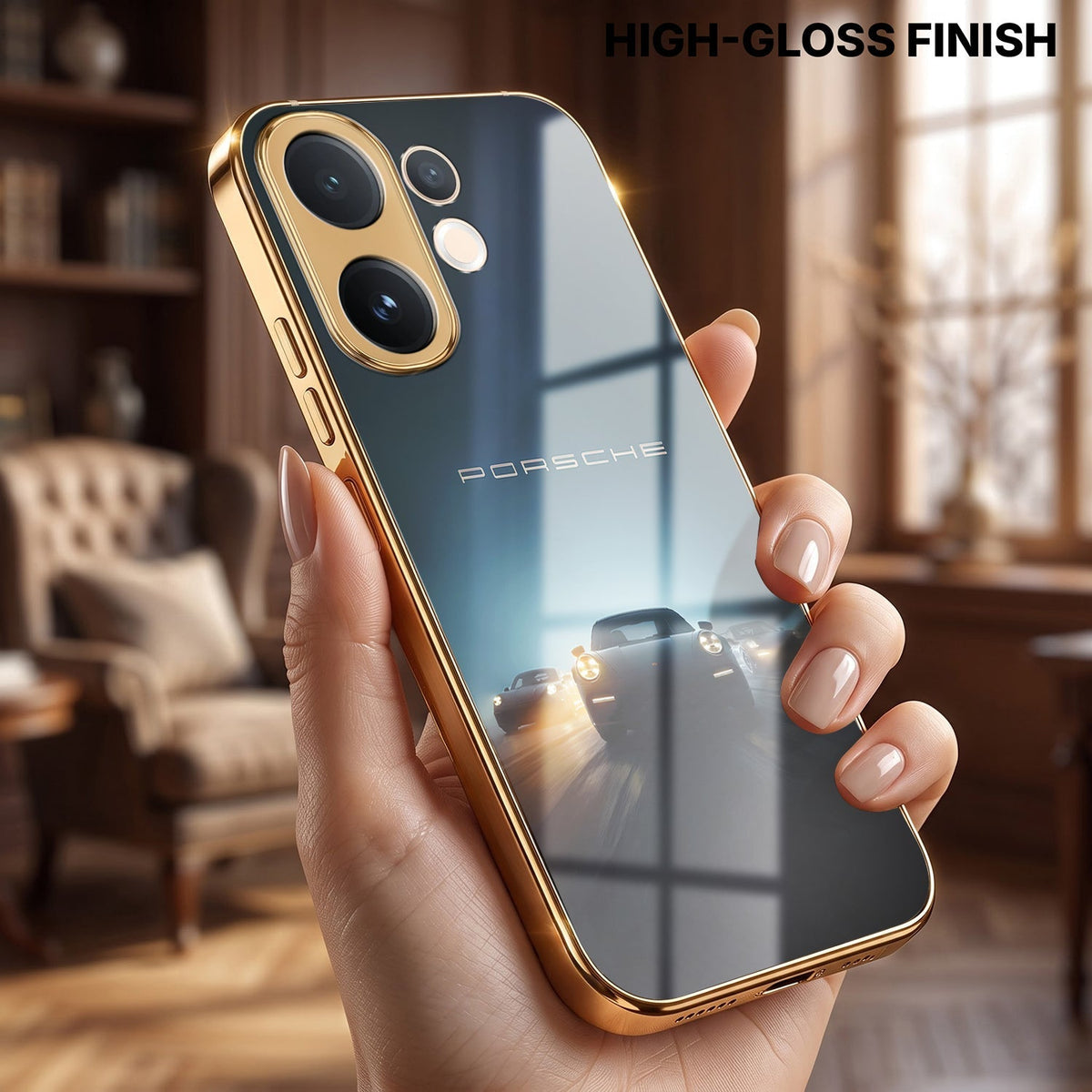Vivo V60e 5G Porsche Luxury Gold Electroplated Glass Phone Back Case