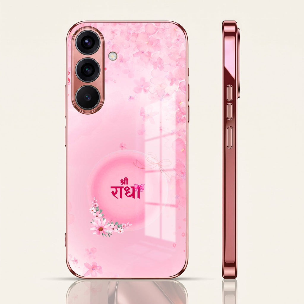 Samsung Galaxy A56 5G Luxury Shree Radha Pink Electroplated Glass Phone Back Case