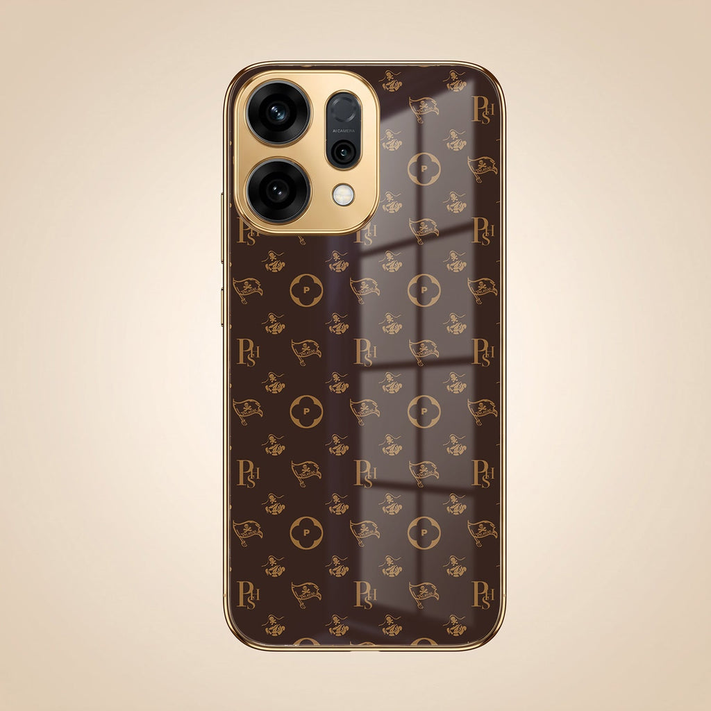 Oppo Reno 14 5G Luxury Monogram Brown Electroplated Gold Glass Case