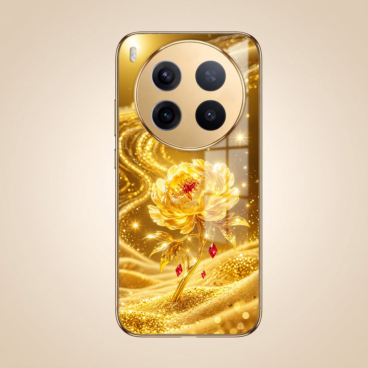 Vivo X300 Pro 5G Golden Rose Elegance Gold Electroplated Glass Phone Back Case