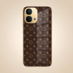 Vivo T5X 5G Luxury Monogram Brown Gold Electroplated Glass Phone Back Case