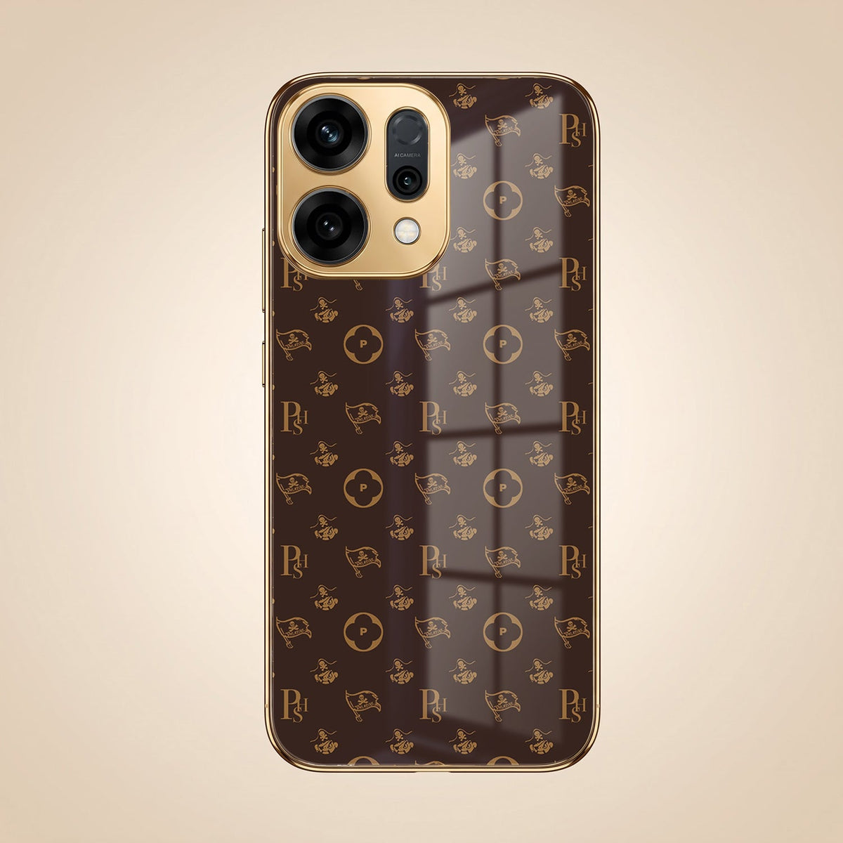 Oppo Reno 13 5G Luxury Monogram Brown Electroplated Gold Glass Case
