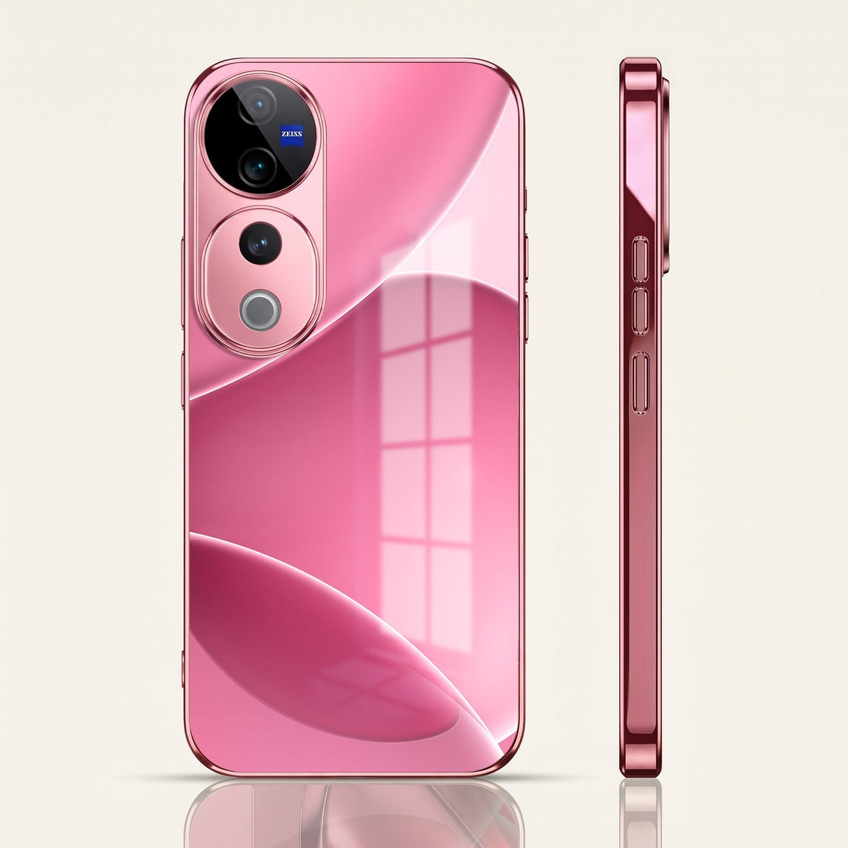 Vivo V40 Pro 5G Luxury Glossy Wave Pink Electroplated Glass Phone Back Case