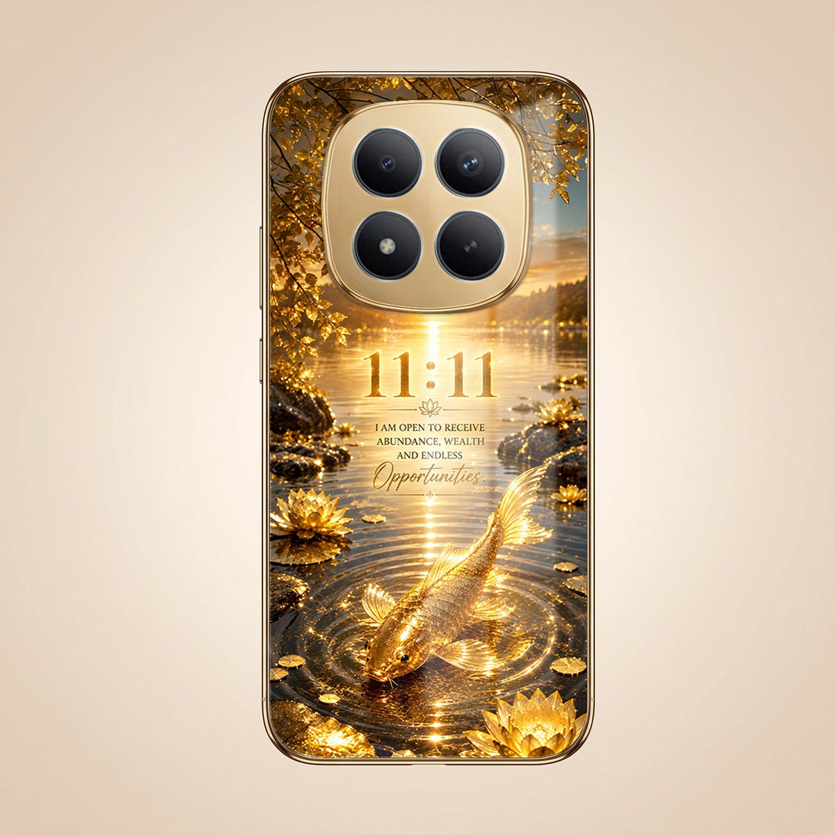 Redmi Note 15 Pro+ 5G 11:11 Manifestation Gold Electroplated Glass Phone Back Case