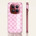 Redmi Note 15 Pro+ 5G Luxury Monogram Pink Electroplated Glass Phone Back Case