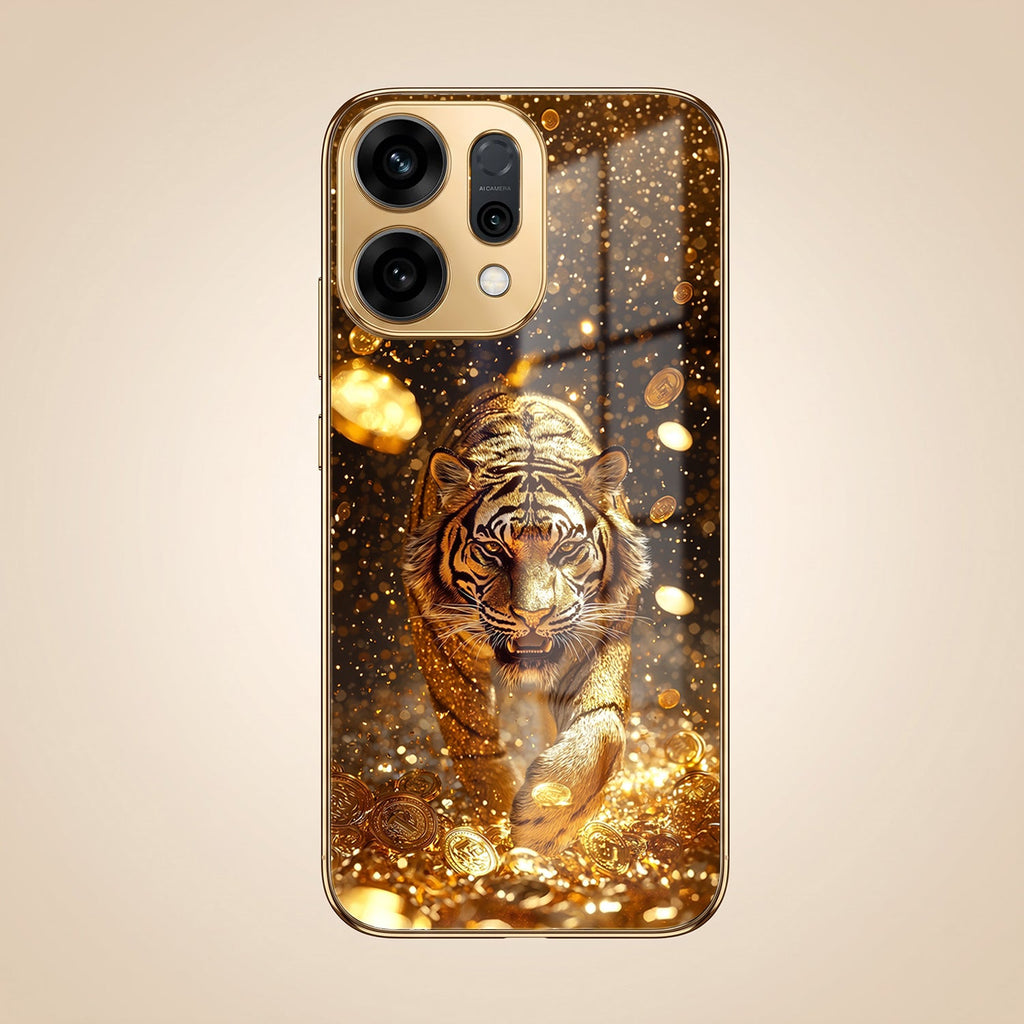 Oppo Reno 14 5G Luxury Tiger Gold Electroplated Glass Case