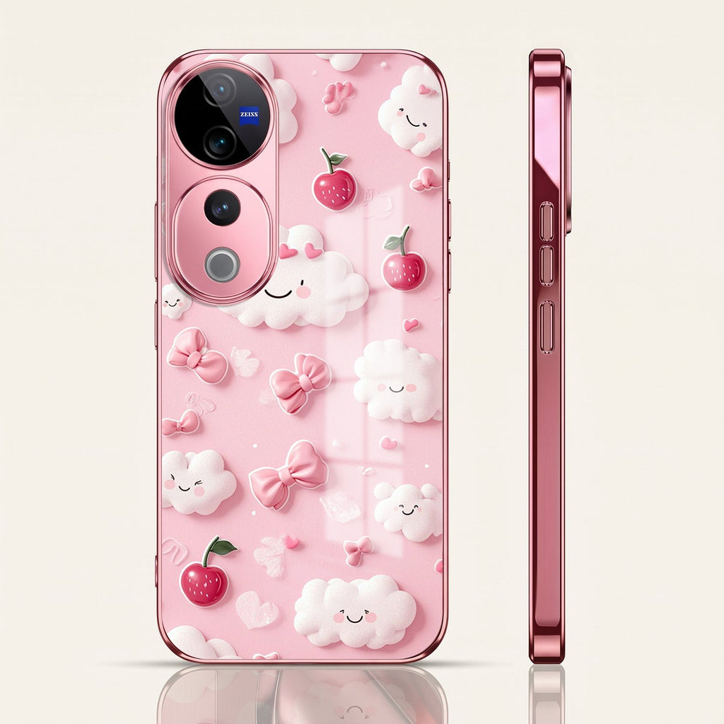Vivo V40 Pro 5G Luxury 3D Clouds Pink Electroplated Glass Phone Back Case