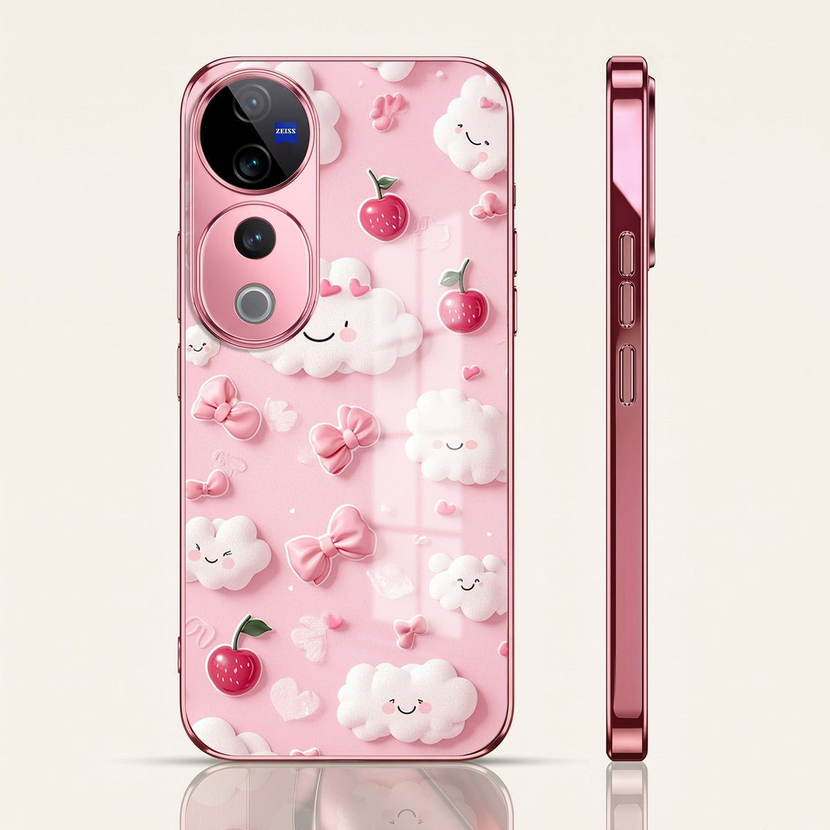 Vivo V40 Pro 5G Luxury 3D Clouds Pink Electroplated Glass Phone Back Case
