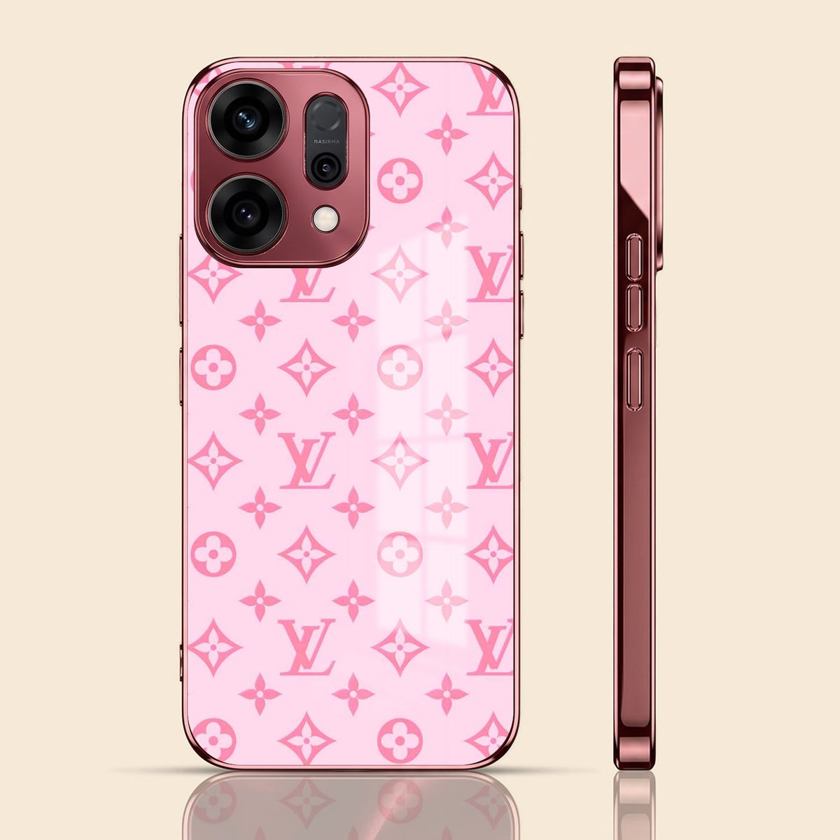 Oppo Reno 14 5G Luxury Monogram Pink Electroplated Glass Phone Back Case