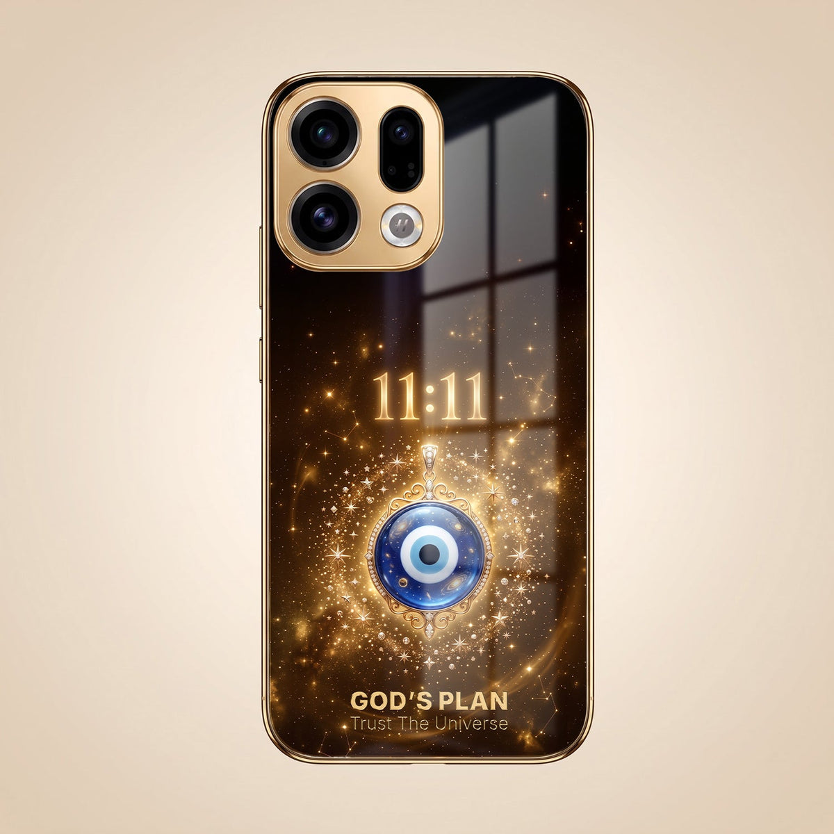 Oppo Find X9 5G God’s Plan Evil Eye Gold Electroplated Glass Phone Back Case