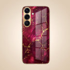 Samsung Galaxy A56 5G Luxury Crimson Marble Gold Electroplated Glass Phone Back Case