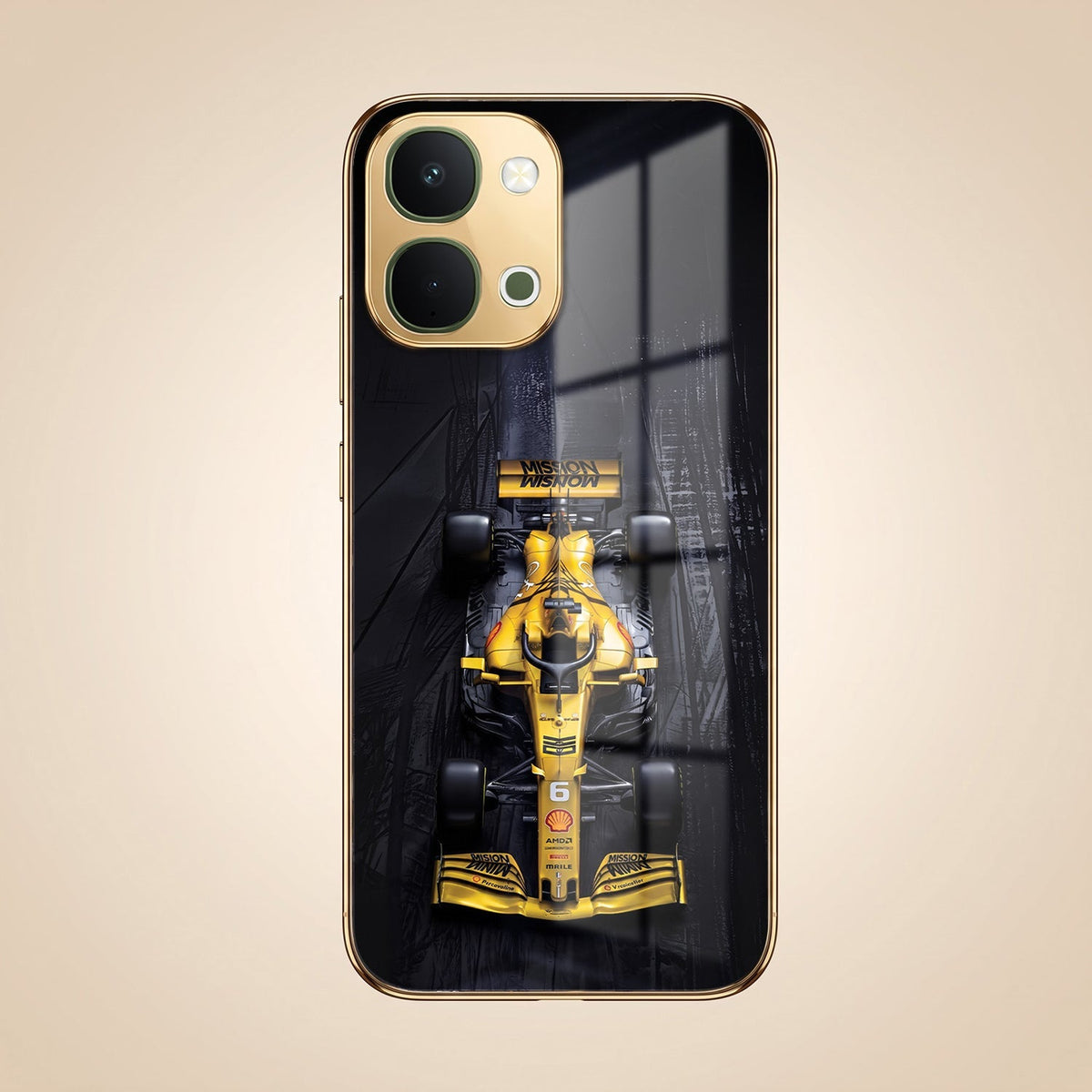Vivo Y51 Pro 5G F1 Racing Car Gold Electroplated Glass Phone Back Case
