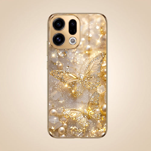 Oppo Find X9 5G Golden Butterfly Gold Electroplated Glass Phone Back Case