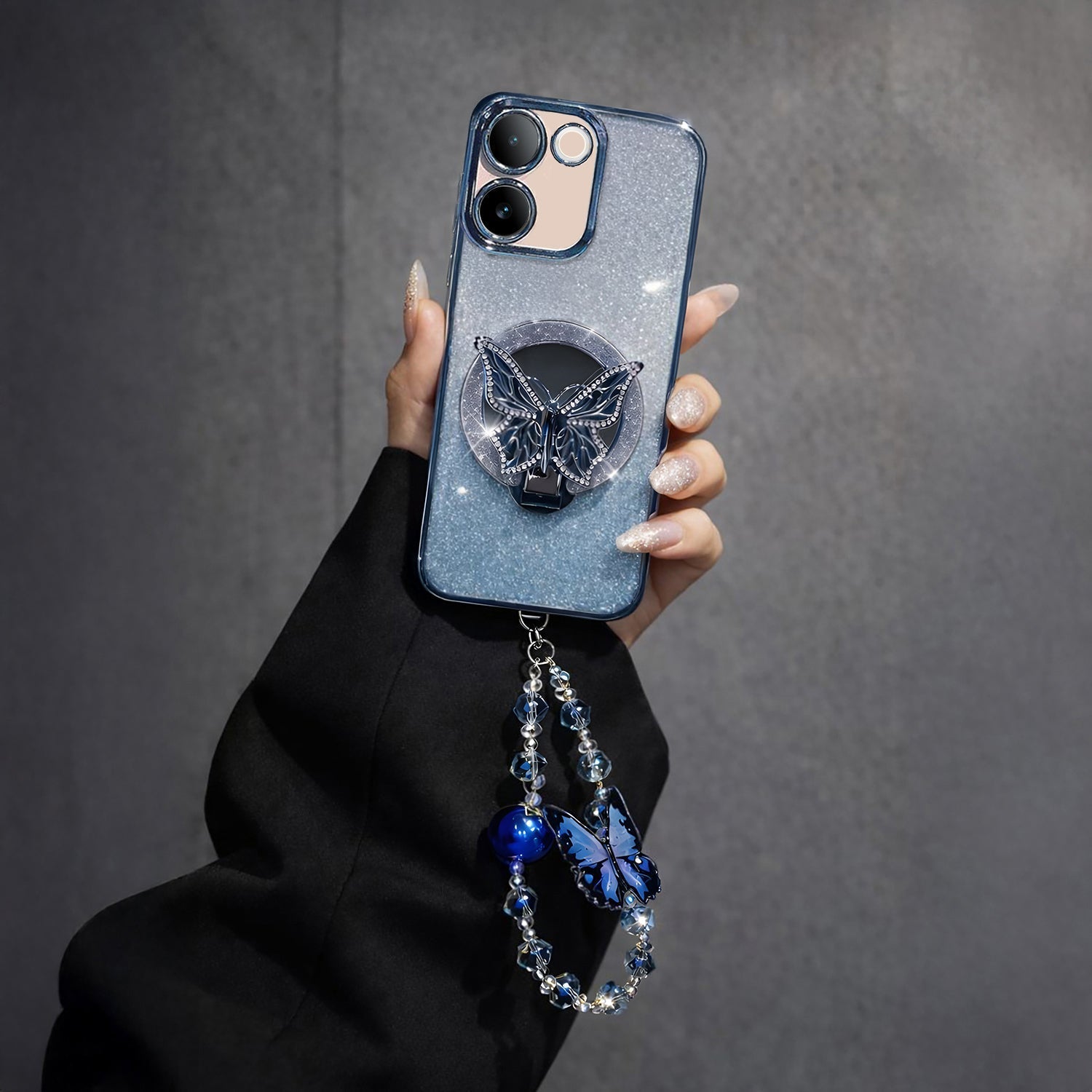 Vivo T2 Pro 5G Stunning Shimmer Electroplating Butterfly Stand Charm Case