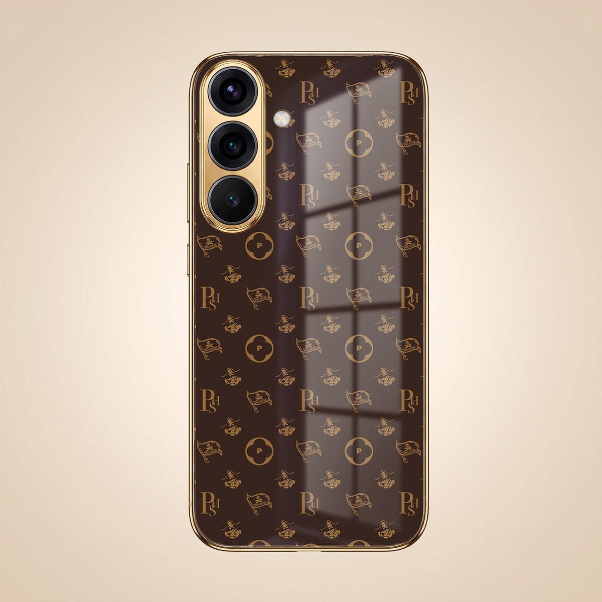 Samsung Galaxy A36 5G Luxury Monogram Brown Gold Electroplated Glass Phone Back Case