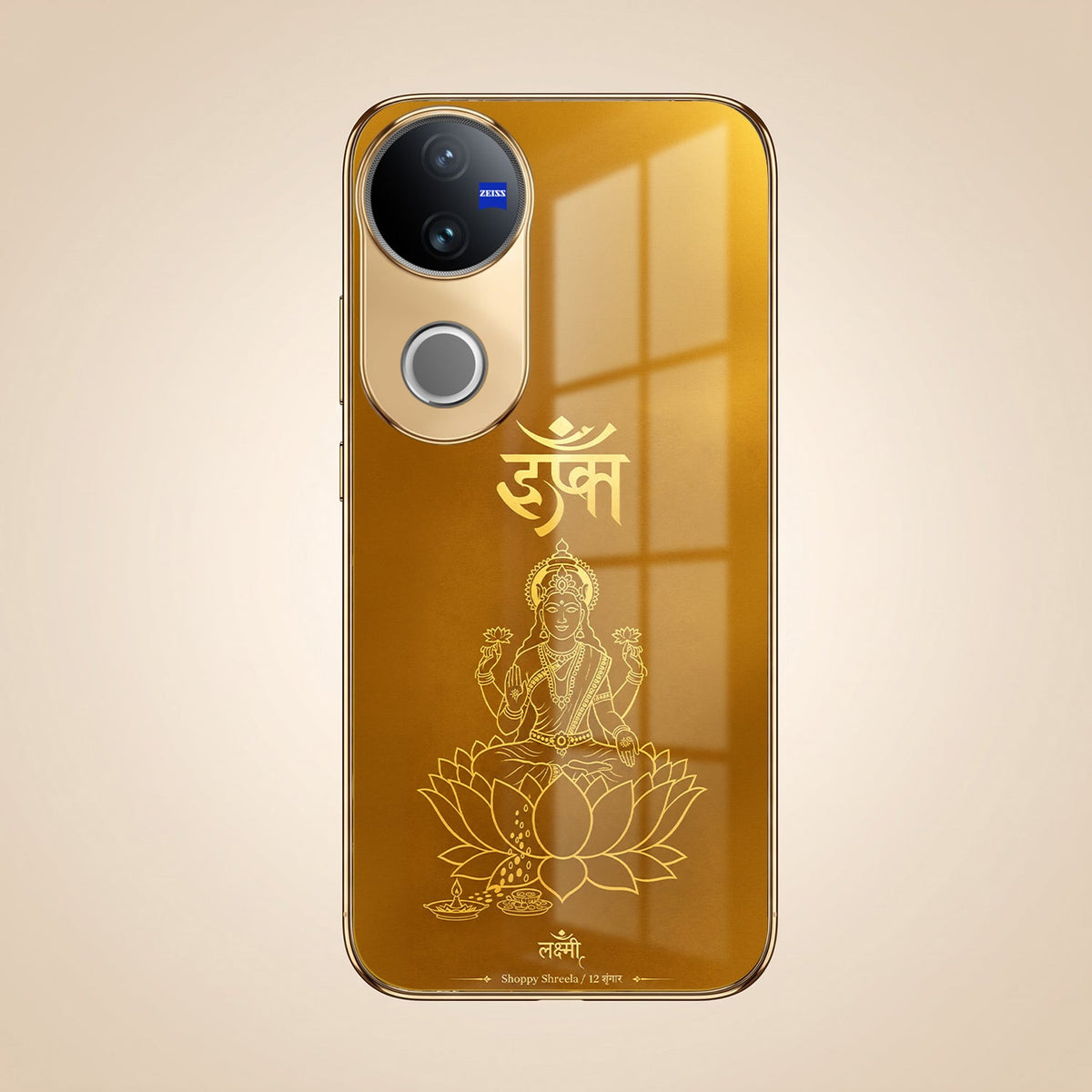 Vivo V50 5G Shree Lakshmi Divine Gold Electroplated Glass Phone Back Case
