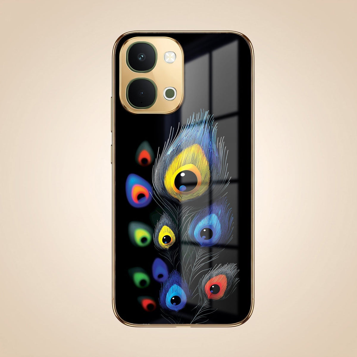 Vivo Y51 Pro 5G Multi-Feather Peacock Gold Electroplated Glass Phone Back Case