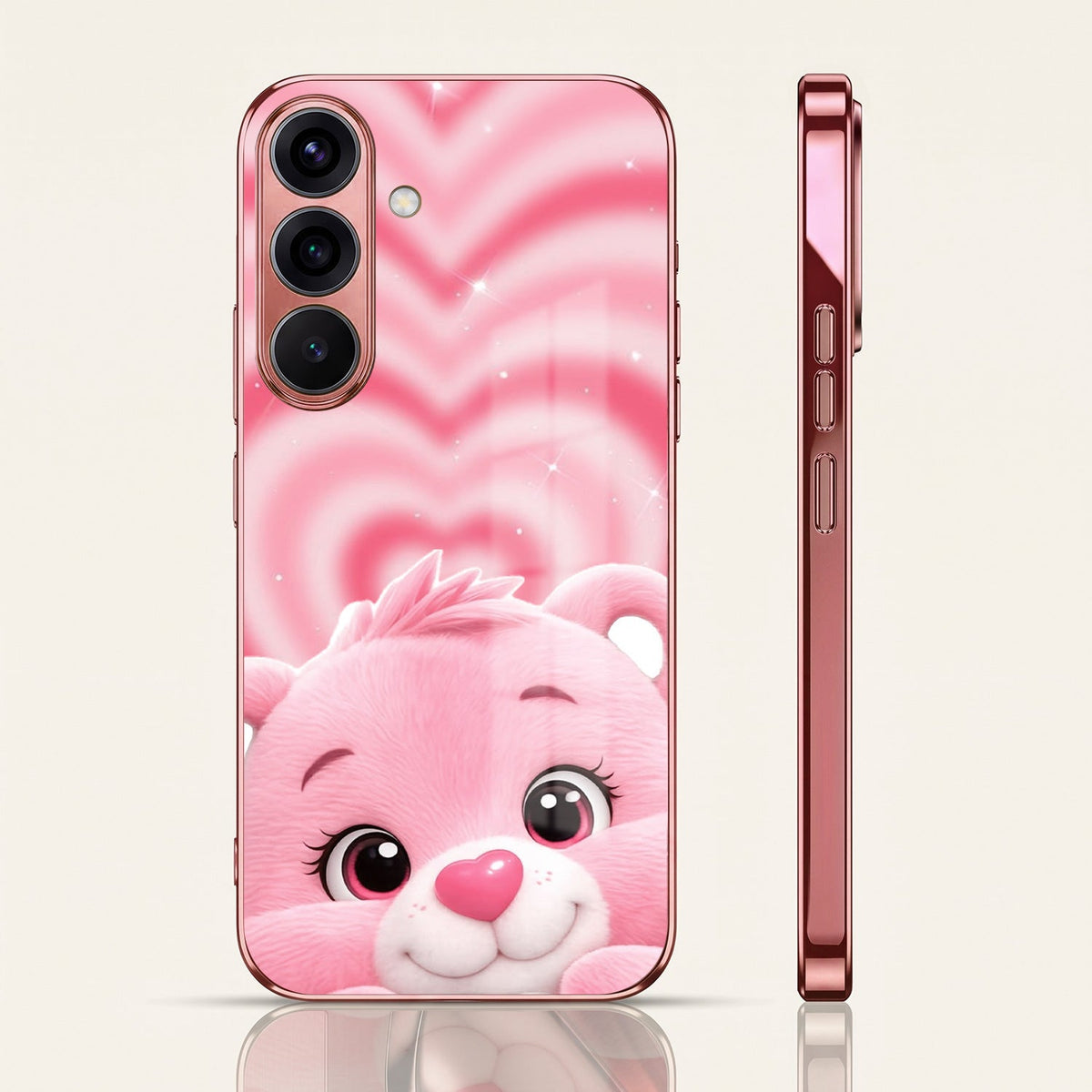 Samsung Galaxy A36 5G Luxury Cute Teddy Pink Electroplated Glass Phone Back Case
