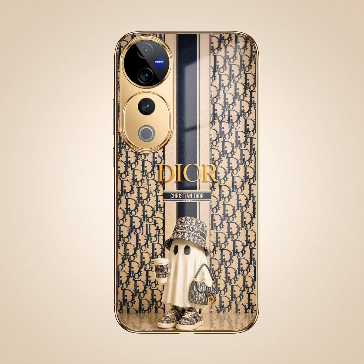 Vivo V40 Pro 5G Luxury Dior Gold Electroplated Glass Phone Back Case