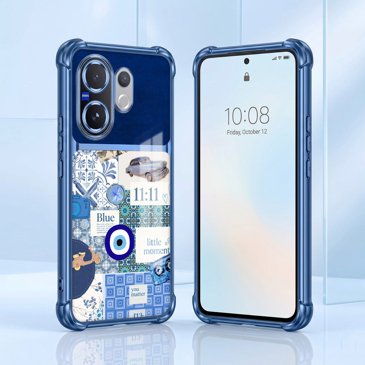 Vivo V60 5G 11:11 Lucky Vibes Dual-Tone Transparent Blue Airbags Case