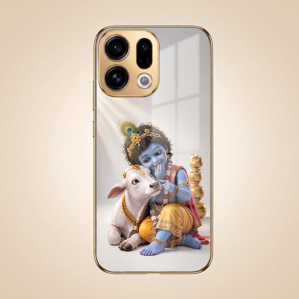 Oppo Find X9 5G Bal Krishna Blessings Gold Electroplated Glass Phone Back Case