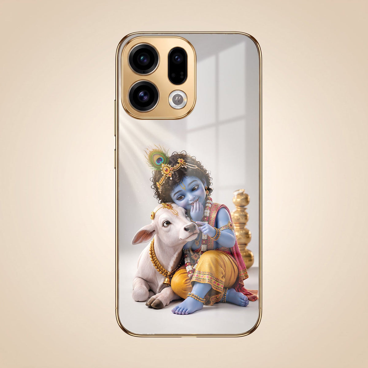 Oppo Find X9 5G Bal Krishna Blessings Gold Electroplated Glass Phone Back Case