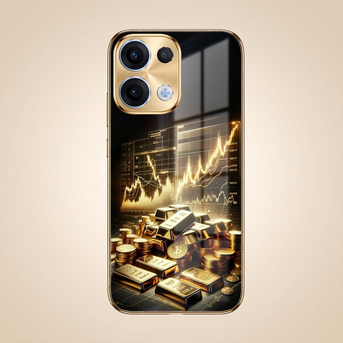 Oppo Reno 13 5G Luxury Wealth Trader Gold Electroplated Glass Case