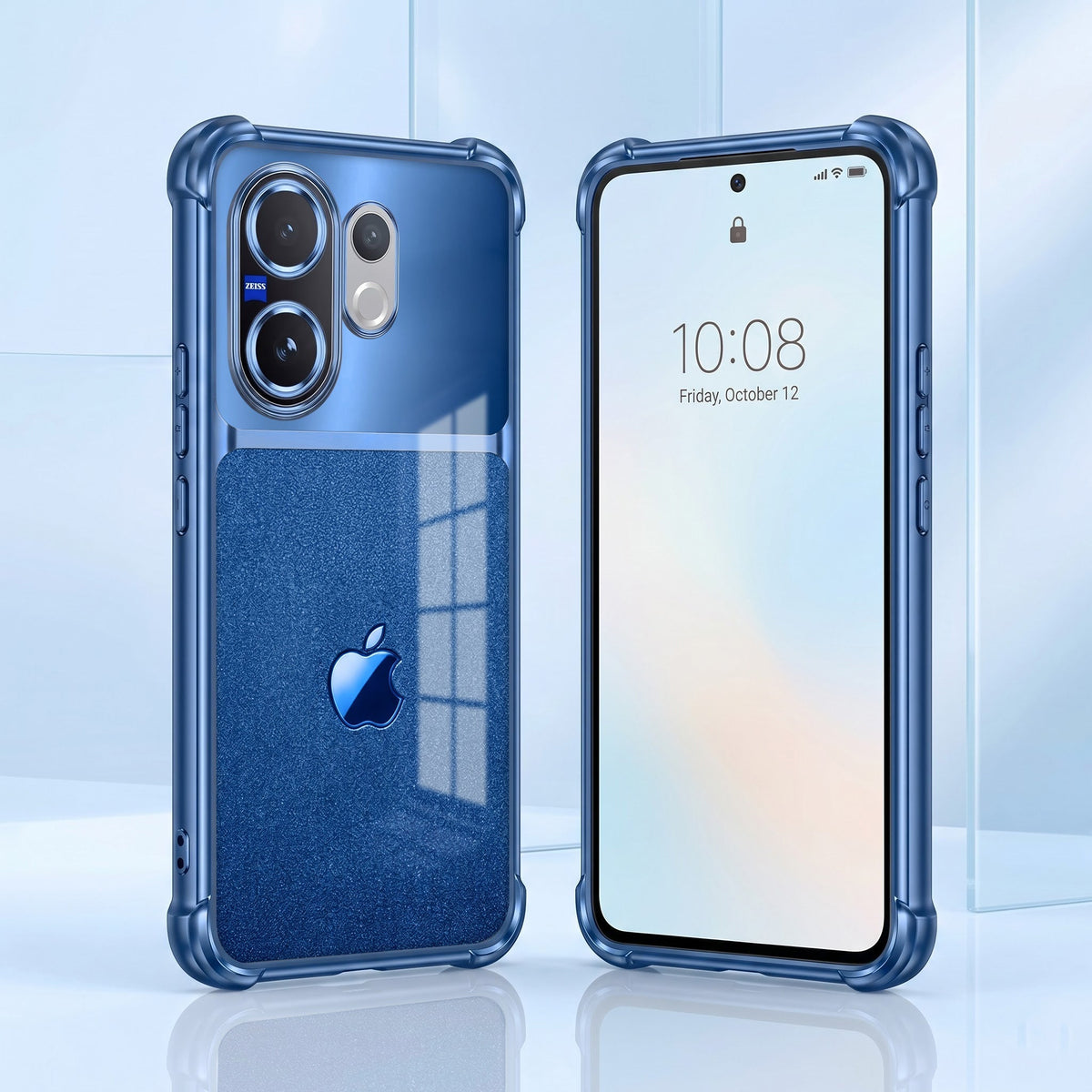 Vivo V60 5G Apple Blue Glitter Dual-Tone Transparent Blue Airbags Case