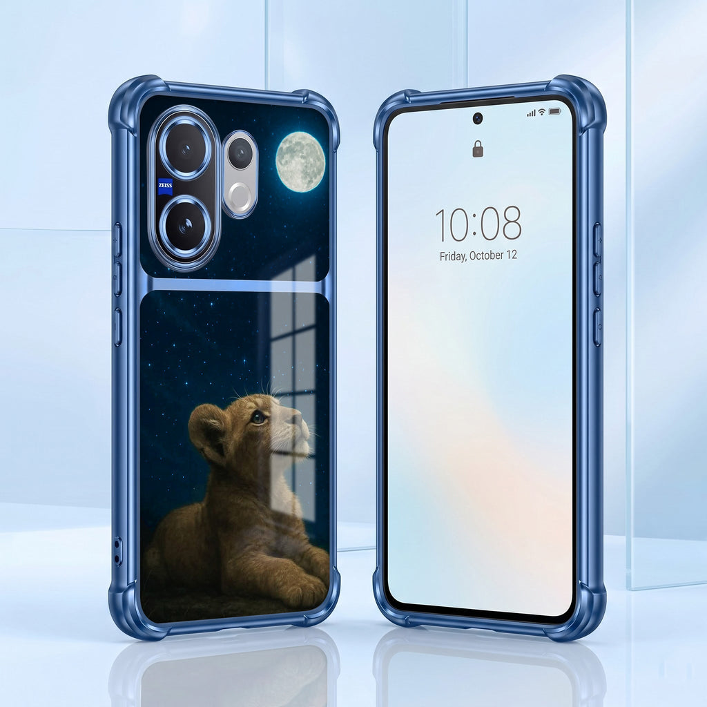Vivo V60 5G Moonlit Baby Lion Dual-Tone Transparent Blue Airbags Case
