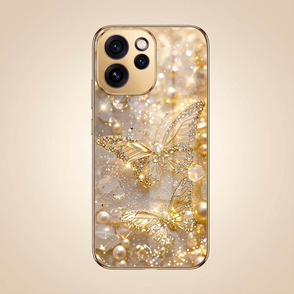 Oppo Reno 15 Pro Mini 5G Golden Butterfly Gold Electroplated Glass Phone Back Case