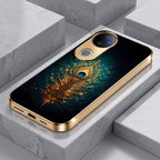 Vivo T4R 5G Golden Peacock Feather Gold Electroplated Glass Phone Back Case