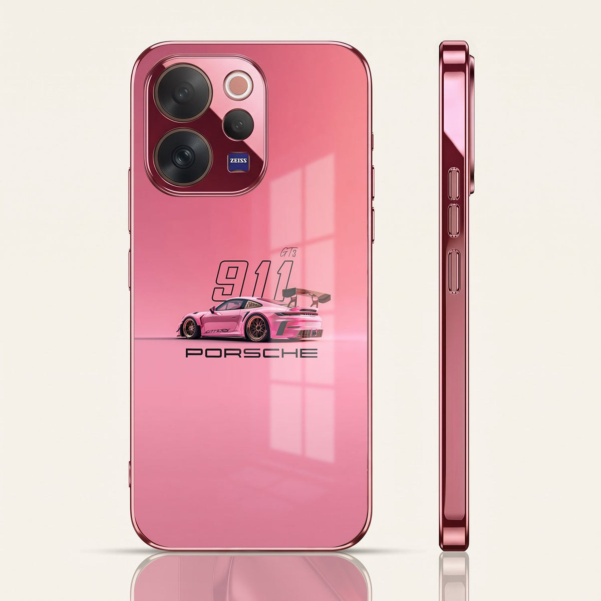 Vivo V70 5G Luxury Porsche 911 Pink Electroplated Glass Phone Back Case